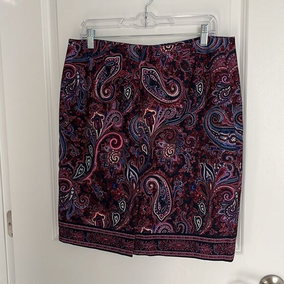 Talbots Petites Black Label Classic Sophistication Paisley Skirt Purple /Blue - Picture 4 of 7